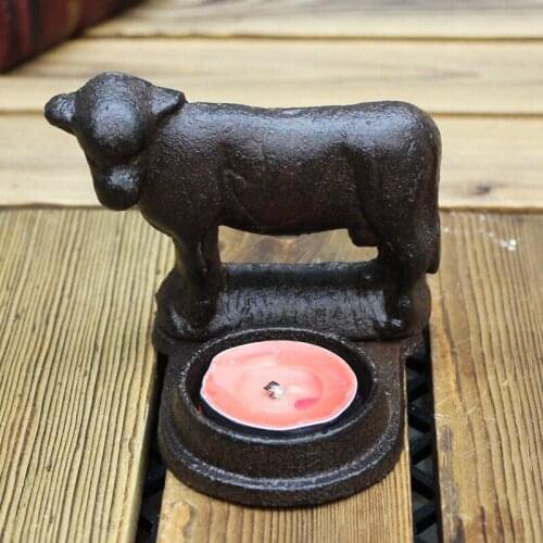 European Vintage Standing Cow Design Small Cast Iron Tea Light Candle Holder