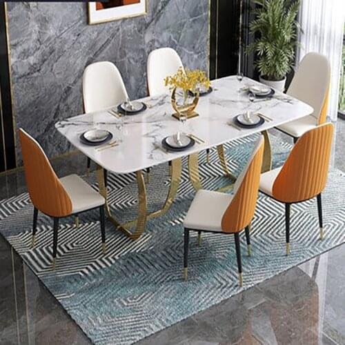 Light luxury marble dining table and chair combination post-modern minimalist style household small apartment rectangular rock