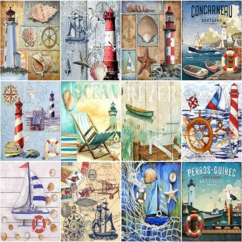 RUOPOTY Frame Picture Paint By Numbers For Adults Lighthouse Picture By Numbers Acrylic Paint On Canvas For Home Decors 60x75cm