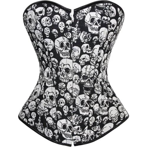 Skull Print Pattern Corset & Bustier Push Up Overbust Corset Lingerie Plus Size Burlesque Costumes Women Gothic Sexy Corselet