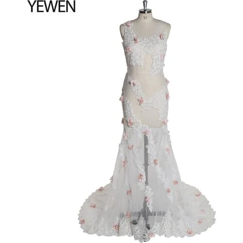 Sexy See Though Flowers Evening Dress Long Photograhy Dress Prom Gown