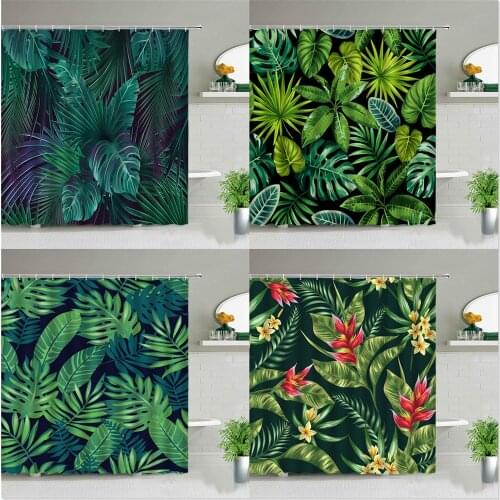 Green Leaves Printing Shower Curtains Modern Natural Plant Waterproof Curtain Bathroom Home Decor Polyester Cloth Bath Screens