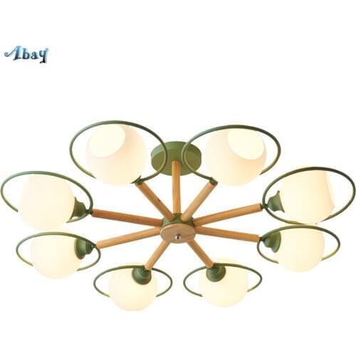 Nordic Modern Glass Ball Led Chandelier Lighting Wood Iron 3/6/8 Heads Chandeliers Ceiling Living Room Decoration Light Fixtures
