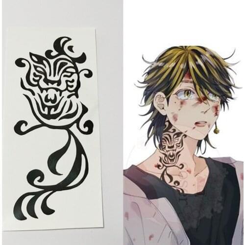Tokyo Revengers Kazutora Hanemiya Cosplay Tattoo Stickers Neck Waterproof Fake Tattoos Halloween Costume Accessory Prop