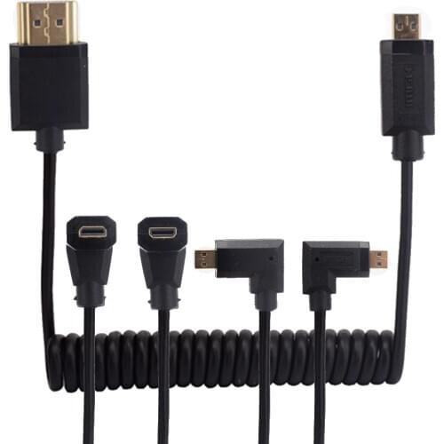 HDMI TO Micro HDMI Telescopic spring hdmi ultra-fine OD3.2MM super soft cable 4K elbow right angle 90 degree Micro camera HD