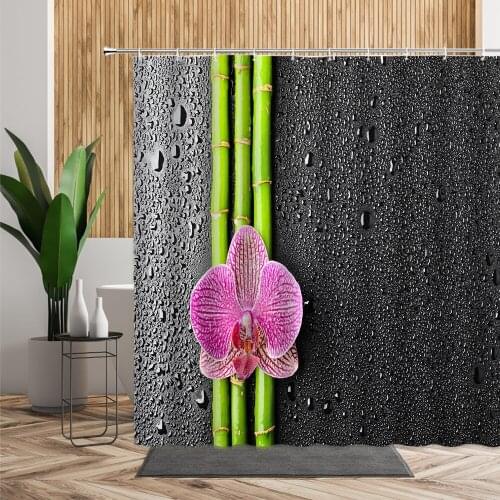 Bamboo Flower Shower Curtain Water Mist Black Backdrop Bathroom Bath Decor Chinese Spring Hanging Cloth Living Room Curtains Set