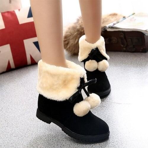 Women Solid Boots Winter Faux Fur Ankle Boots Warm Snow Boots Female Block Heels Ladies Shoes Footwear Comfortable Shoe
