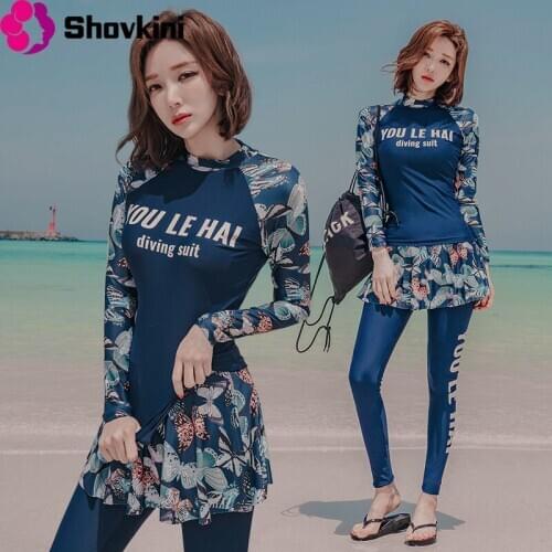 Women Long Sleeve Rash Guard Two Piece Swimwear Long Panties Surfing Suit High Neck Swimsuit Diving Shirt Push Up Bathing Suits