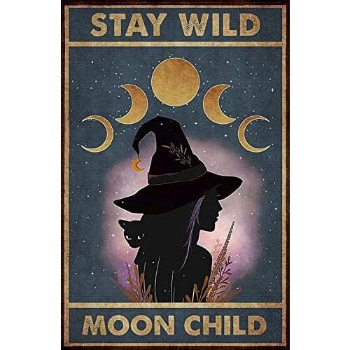 Witch and Cat Halloween Tin Sign Retro Style Miller Beer Bar Den Halloween Painting Metal