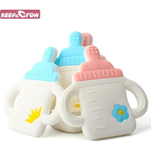 Keep&Grow 1Pc Feeding Bottle Shaped Baby Teethers BPA Free Food Grade Silicone Teethers Baby Teething Toys Necklace Pendant