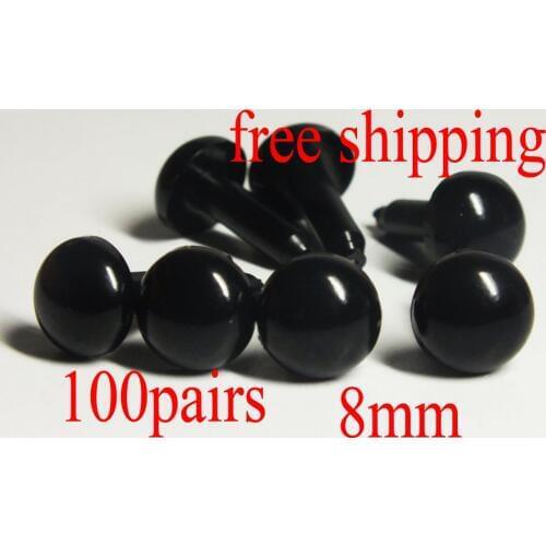 100pairs/lot 8mm plastic safety crystal eyes Solid Black Eyes Safety Eyes for Soft Toy