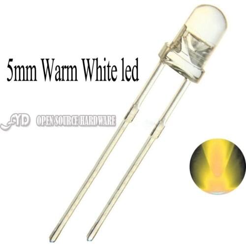 100pcs 5mm LED Warm White Transparent Ultra Bright 3000K Round LED 5 mm Light Emitting Diode Lamp Through Hole