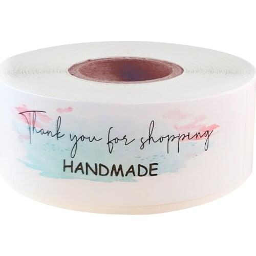 120Pcs/Roll Pink with blue thank You Sticker for Supporting Your Business Package Decoration Labels Stationery handmade Stickers