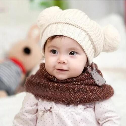 200pcs/lot new fashion kid winter warm knitted beanie hat cap with double ball