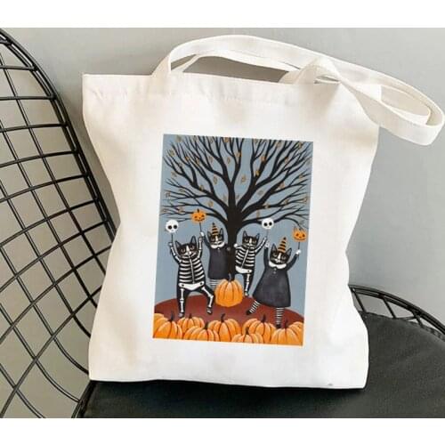 2021 Shopper happy French Press Coffee Cats Tote Bag women Harajuku shopper handbag girl Shoulder shopping bag Lady Canvas Bag