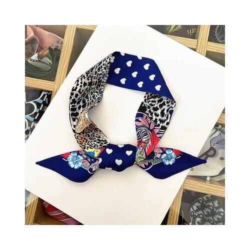 85*5cm New Lovely Leopard Print Womens Small Silk Scarf Wrapped Bag Handle Ribbon Hair Band Neckerchief