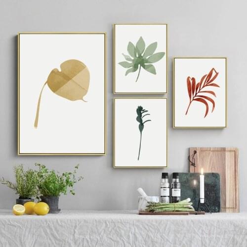 Nordic Abstract Plant Leaf Canvas Painting Watercolor Decorative Picture Wall Art Poster Print for Living Room Home Decor