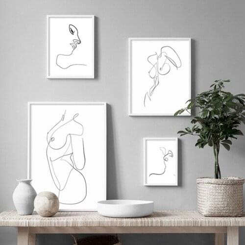 Abstract Line Canvas Black White Wall Art Minimalist Print Painting Nordic Poster Woman Body Picture Modern Living Room Decor