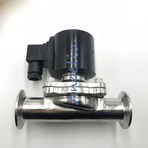 AC220V DC24V 2" DN50 Electric Sanitary Solenoid Valve Tri Clamp OD 77mm Stainless Steel 304 Normally Closed