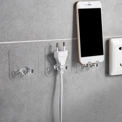 Powerful Seamless Electrical Plug Hook Transparent Adhesive Power Cord Socket Space Saver Storage Rack Hook Home Accessories
