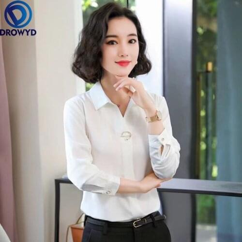 Blusas Mujer De Moda 2021 Long Sleeve White Blouse Women Shirts Tops V-neck Office Blouse for Women Black Chiffon Blouse Shirt