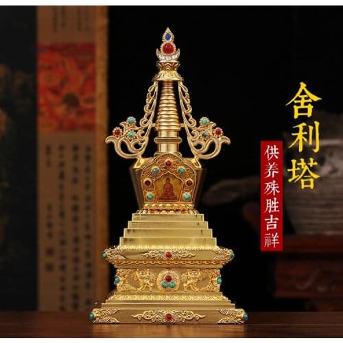 Large -GOOD Buddha Buddhist bless family home Safety Health wealth efficacious Protection gold Buddha Bodhi Pagoda-free shipping