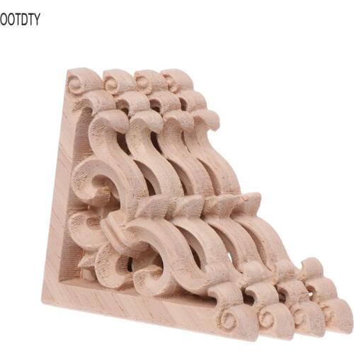 4pcs/set Wood Carved Corner Onlay Applique Unpainted Frame Cupboard Cabinet Decal For Home Furniture Decor 6x6cm