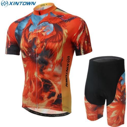 XINTOWN Mens Cycling Jersey Sports Ropa Ciclismo Short Sleeve Riding Bib Shorts Kits Cycling Bike Shirt Pants Set Phoenix