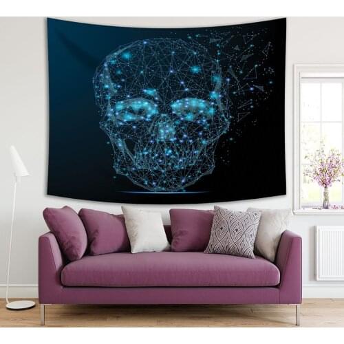 Tapestry Starry Sky Space in Skull Shape Stars and Universe Futuristic Artwork Printed Navy Blue
