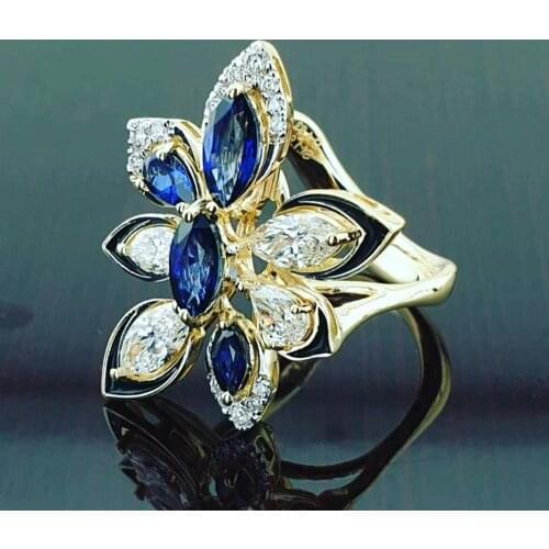 Huitan New Design White Blue Zircon Stone Women Rings Special-interest Engagement Party Female Finger Ring Colorful Dropshipping