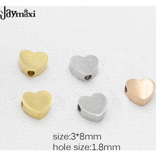 Jaymaxi Small Heart Beads Stainless Steel Polished Charm 3*8 mm Bead DIY Jewelry Hand Made 1.8mm Hole Wholesales 20piece/lot