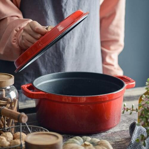 Cast Iron Enamel Casserole Pot Dutch Soup Pot Stock Pot With Lid Suitable For All Stove Baking Oven Safe 24cm Red