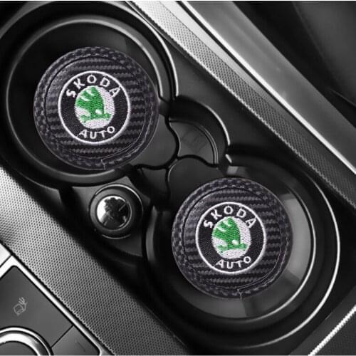 2pcs Car Water Coaster Anti-Slip Mats Accessories for Skoda Logo Octavia 2 A7 Tour RS Rapid Kodiaq Superb Kamiq Yeti Karoq Fabia