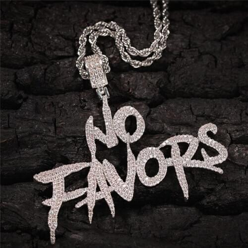 Iced Out Pendant NO FAVORS Letters Necklace 2 Colors Mens Charms Necklace Fashion Hip Hop Jewelry