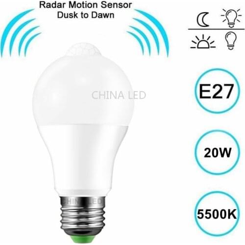 PIR Motion Sensor lamp E27 12W 15W 18W 20W LED Night light Bulb Smart AC110V-220V For Stair Toilet Porch Garage Balcony Bathroom