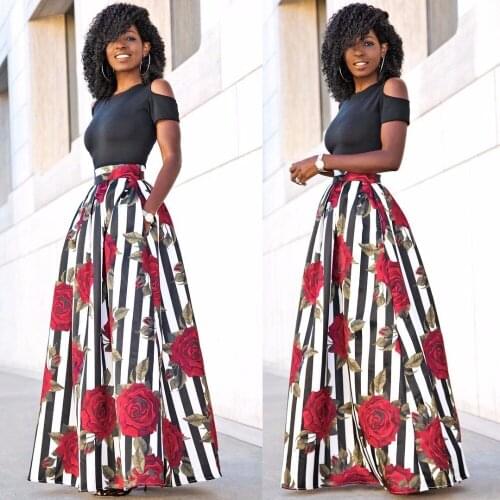 Boho Floral A-line Womens Maxi Skirt Elastic High Waist Sashes Vintage Pleated Womens Skirts 2021 Summer Fashion Clothes Female