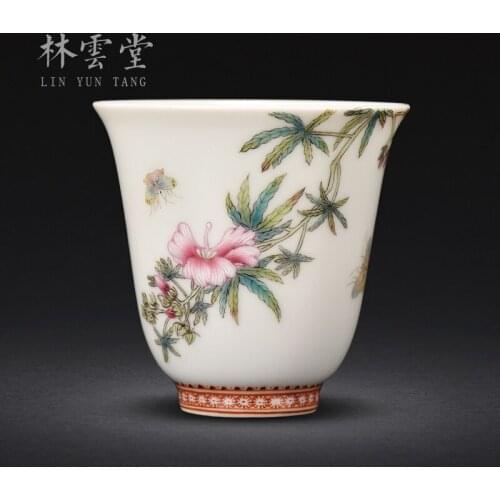 Lin Yuntang master cup single cup kung fu tea cups jingdezhen high-grade powder enamel cup sample tea cup