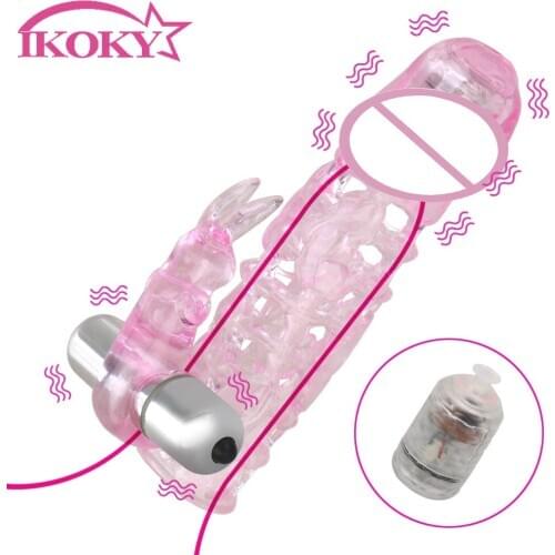 IKOKY Reusable Silicone Condoms Delay Ejaculation Sex Tools For Couples Penis Enlargement Double Vibrators Condom Cock Sleeve