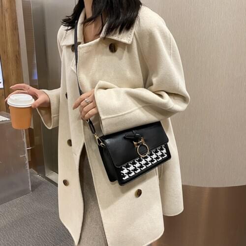 Fashion Shoulder Messenger Bag Women Handbags Totes Bags Clutch Bag PU Leather Casual Retro Houndstooth Bags