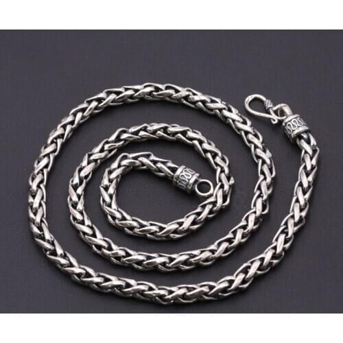 100% 925 Sterling Silver color Men Necklace Vintage Punk Style Thai Silver colorTwist Domineering Male Necklace Fashion Jewelry