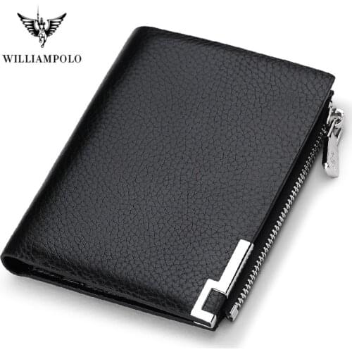 Williampolo Short Slim Wallet Men Leather Standard Casual Simple Solid Driver License Wallets Handmade Cash Card Holders Gifts