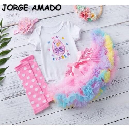 2021 New Summer Easter Baby Girls 3-pcs Sets Easter Egg T-shirt + Tutu Skirt + Socks Outfits Children Jumpsuit Outfits E020