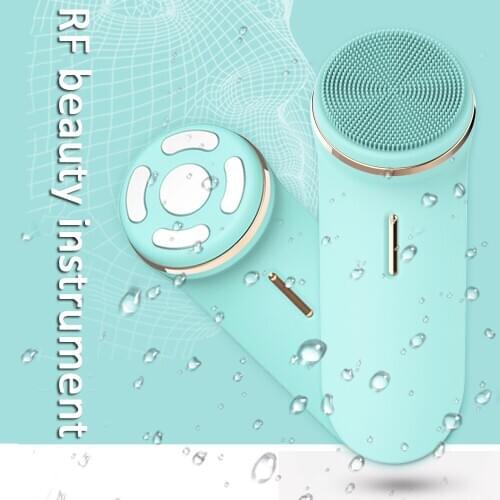 Radio Frequency Beauty Instrument Massager RF EMS Iontophoresis Device Sonic Facial Cleansing Brush Full Waterproof Silicone