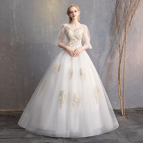 Wedding Dress 2019 New Lace Wedding Gold Jewelry Adjustment Straps Wedding Simple Long Slim White Wedding Dress