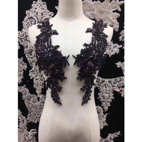 Stock 1piece/bag Black high - end beaded 3d beaded dress chest decoration for wedding evening dress design KC50