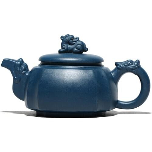 Yixing Purple Sand Teapot 240ml Pottery Sifang Xiangrui Purple Sand Tea Pot Kungfu Tea Set Green Mud Handmade Dragon