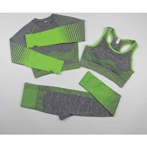 Women Seamless Yoga Set Workout Sportswear Gym Clothing Fitness Long Sleeve Crop Top Sport Bra High Waist Leggings Sports Suits