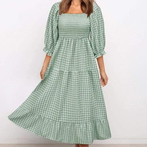 Women Clothes Plaid Dress Summer Casual Half Sleeve Dress Plus Size High Waist Fashion Streetwear Vintage Women Dress Vestidos