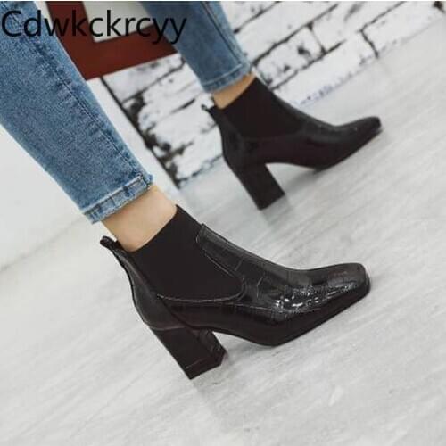 Winter The New fashion Square head Thick heel British style Martin boots Plus cashmere Keep warm High heel Women boots 34-18