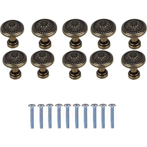 10 Pack Antique Bronzy Flower Round Handle Kitchen Cabinet Cupboard Door Drawer Pull Knob With Screws 25 x 23mm